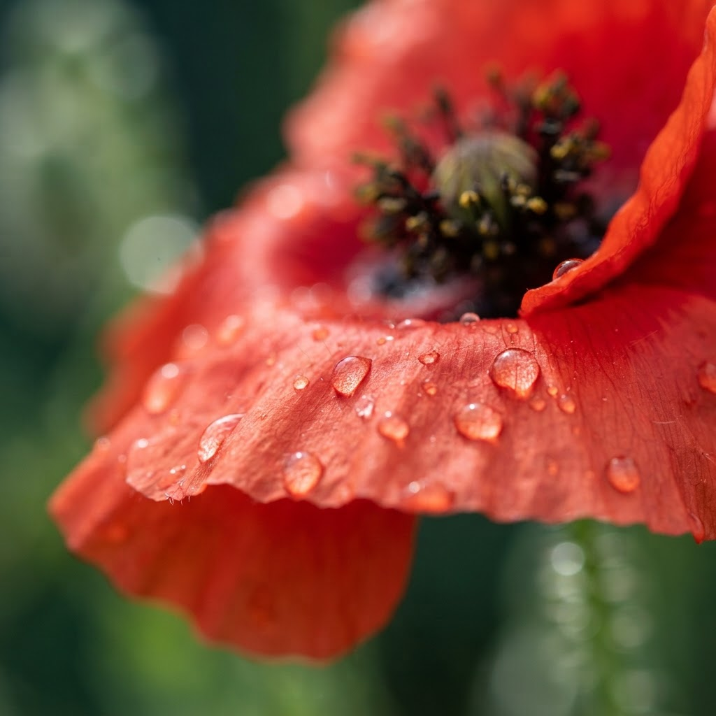Makro fotografia červeného vlčieho maku v hliníkovom ráme